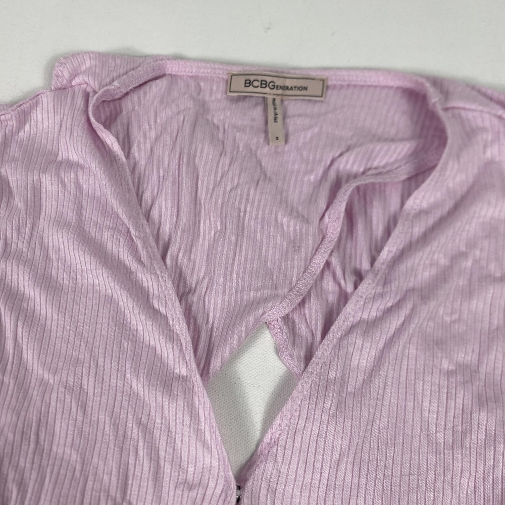 BCBGeneration Bodysuit Womens Small Pink Ribbed Wrap Front Tie Waist One Piece